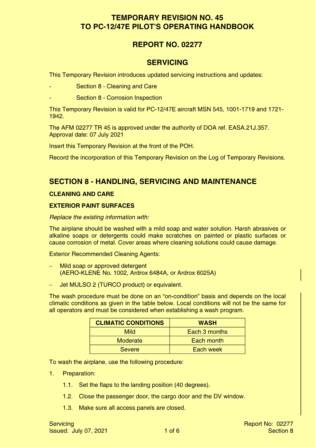 Temporary Revision Number 45 to the PC-12 Airplane Flight Manual Doc