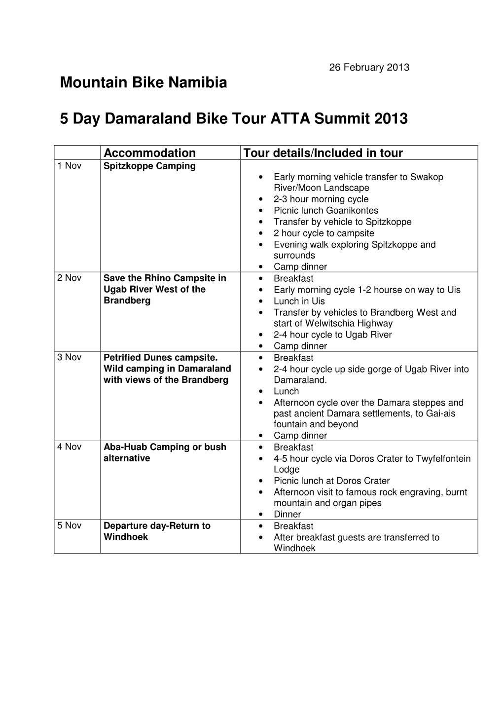 ATTA 5 Day Damaraland Bike Tour Summit 2013