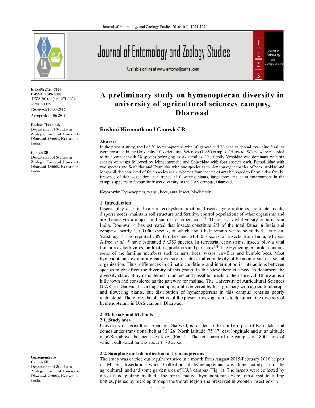 A Preliminary Study on Hymenopteran Diversity in University of Agricultural