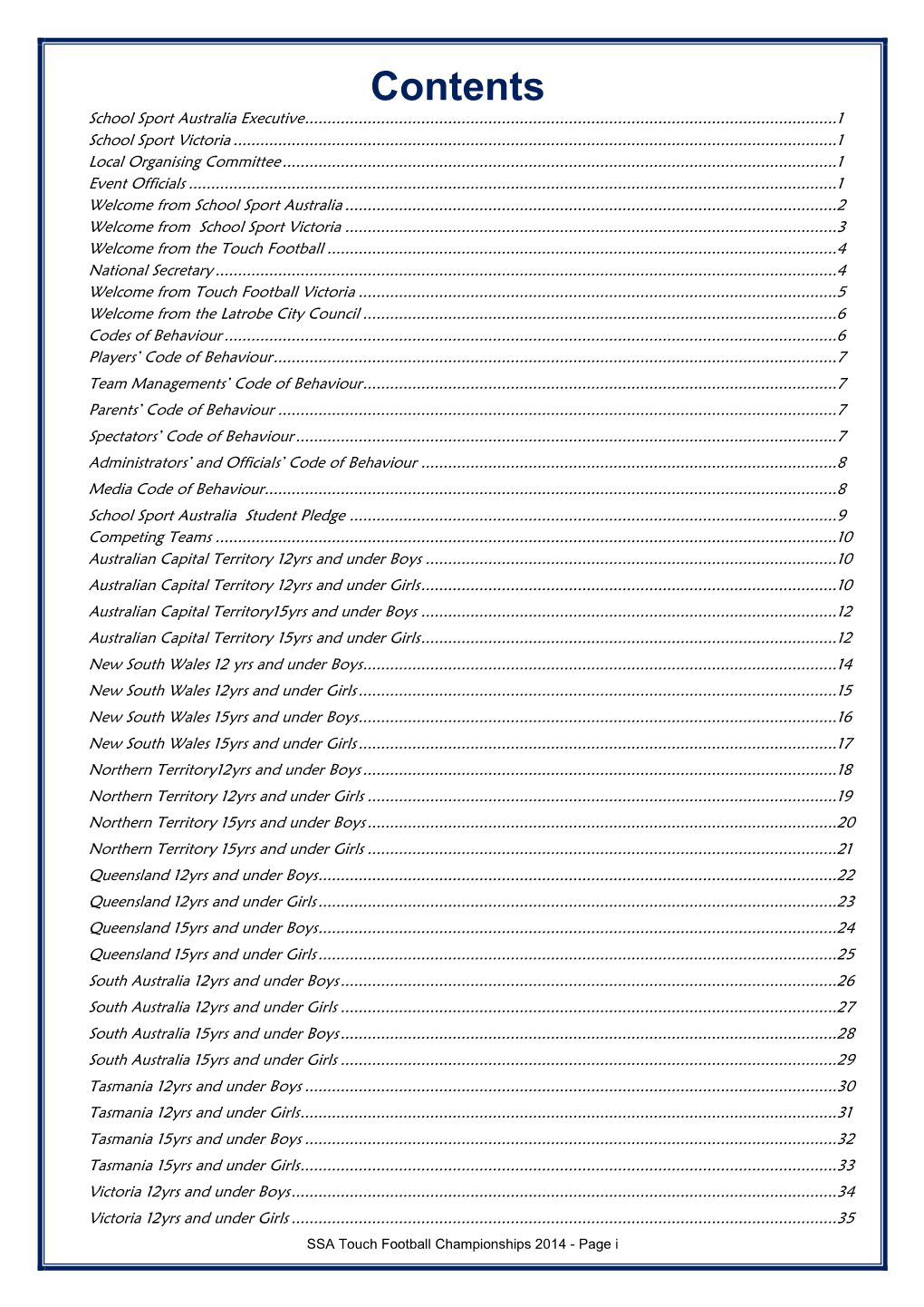 Contents School Sport Australia Executive