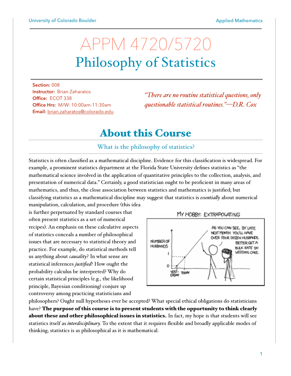 APPM 4720/5720 Philosophy of Statistics