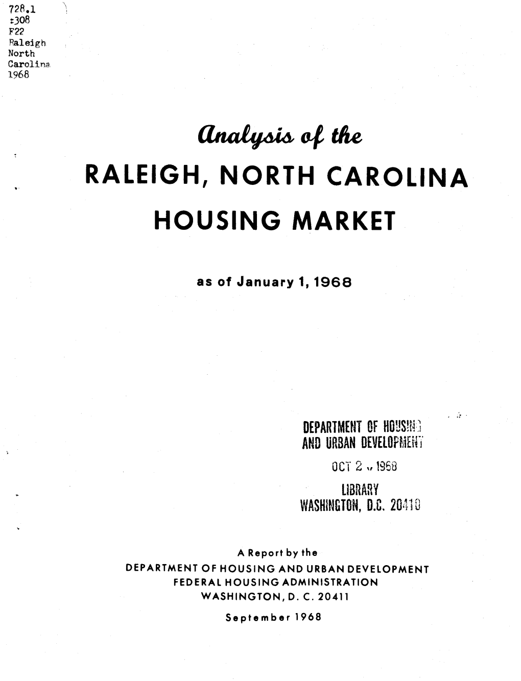 Analysis of the Raleigh, North Carolina Housing Market (1968)