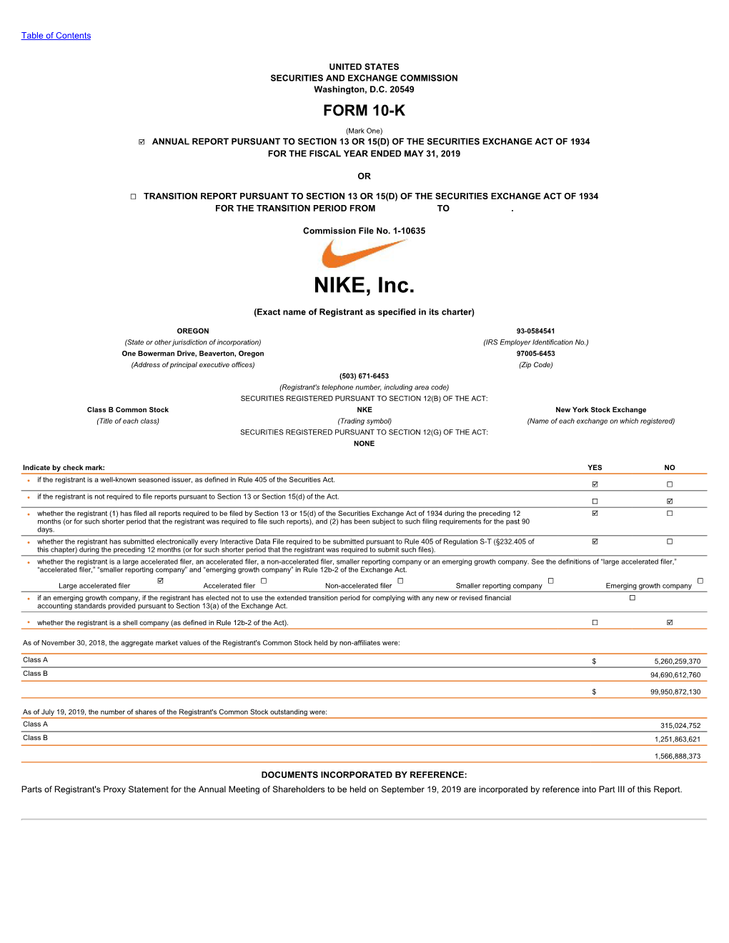 Annual Report Pursuant to Section 13 Or 15(D) of the Securities Exchange Act of 1934 for the Fiscal Year Ended May 31, 2019