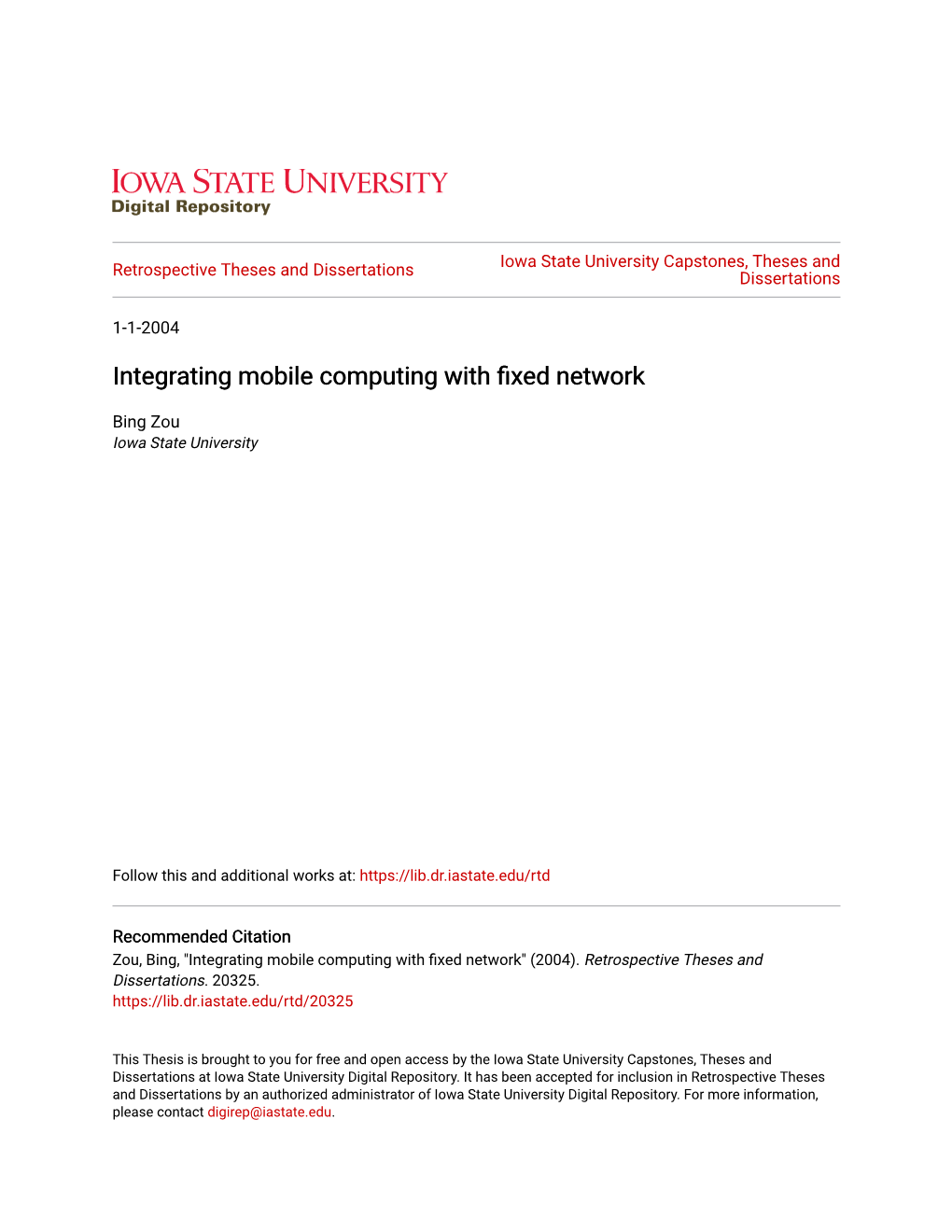 Integrating Mobile Computing with Fixed Network