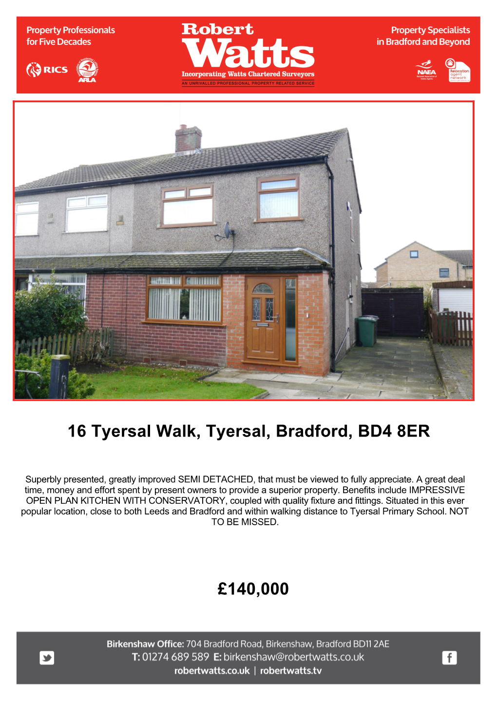 16 Tyersal Walk, Tyersal, Bradford, BD4 8ER