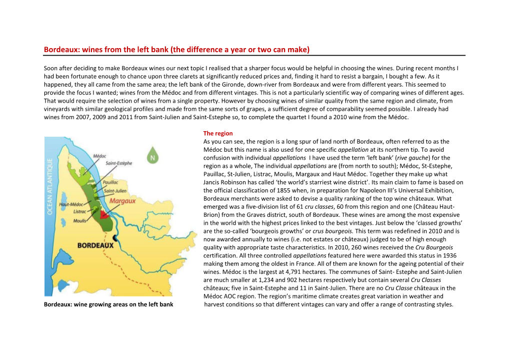 Bordeaux: Wines from the Left Bank (The Difference a Year Or Two Can Make)