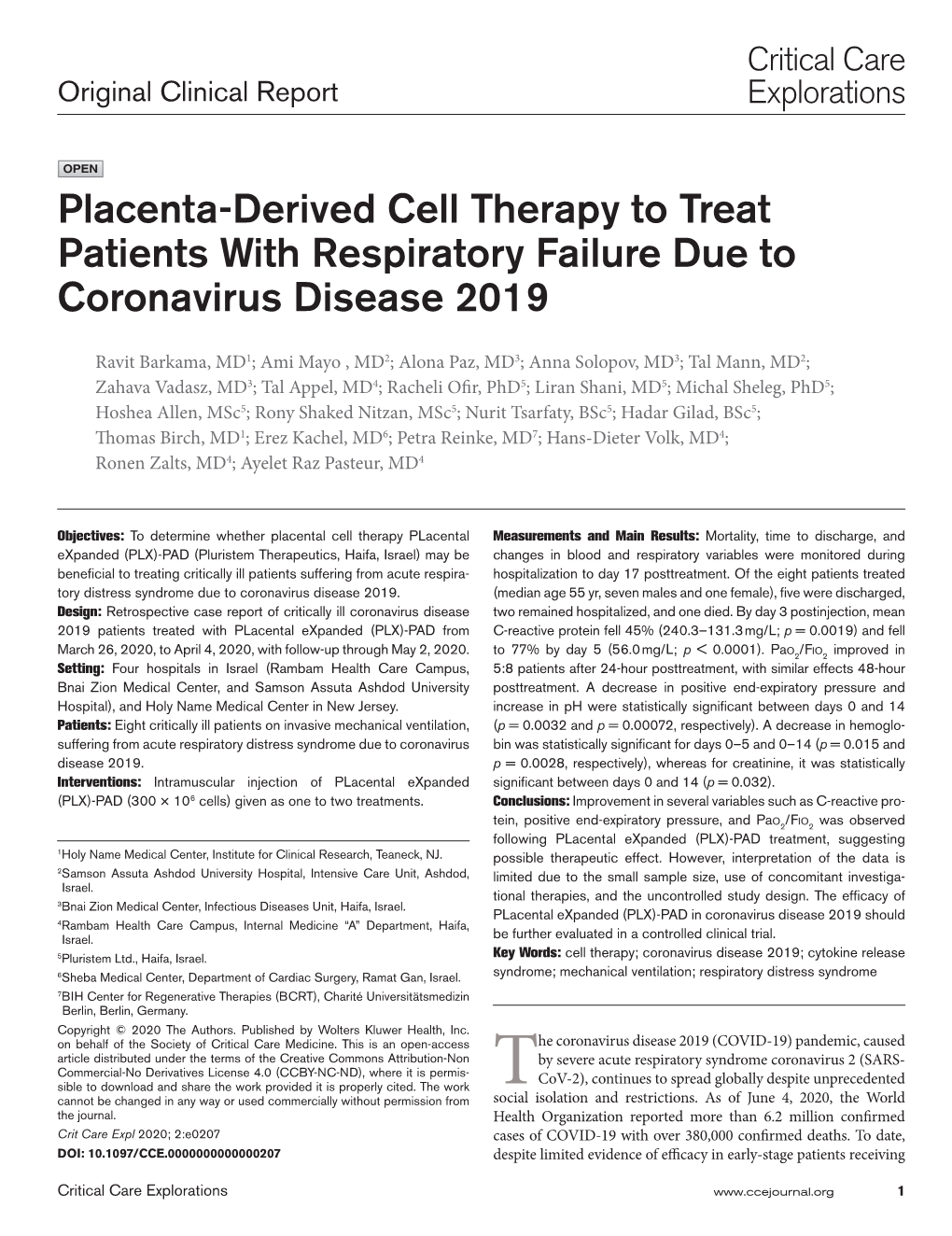 Placenta-Derived Cell Therapy to Treat Patients with Respiratory Failure Due to Coronavirus Disease 2019