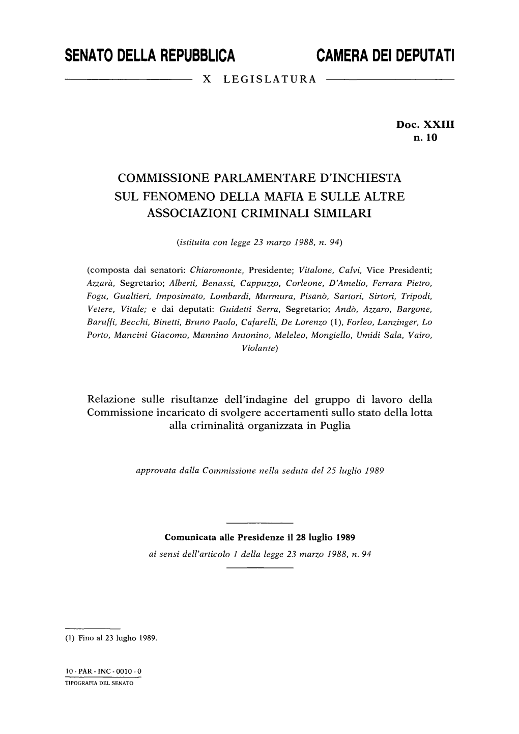 Senato Della Repubblica Camera Dei Deputati X Legislatura