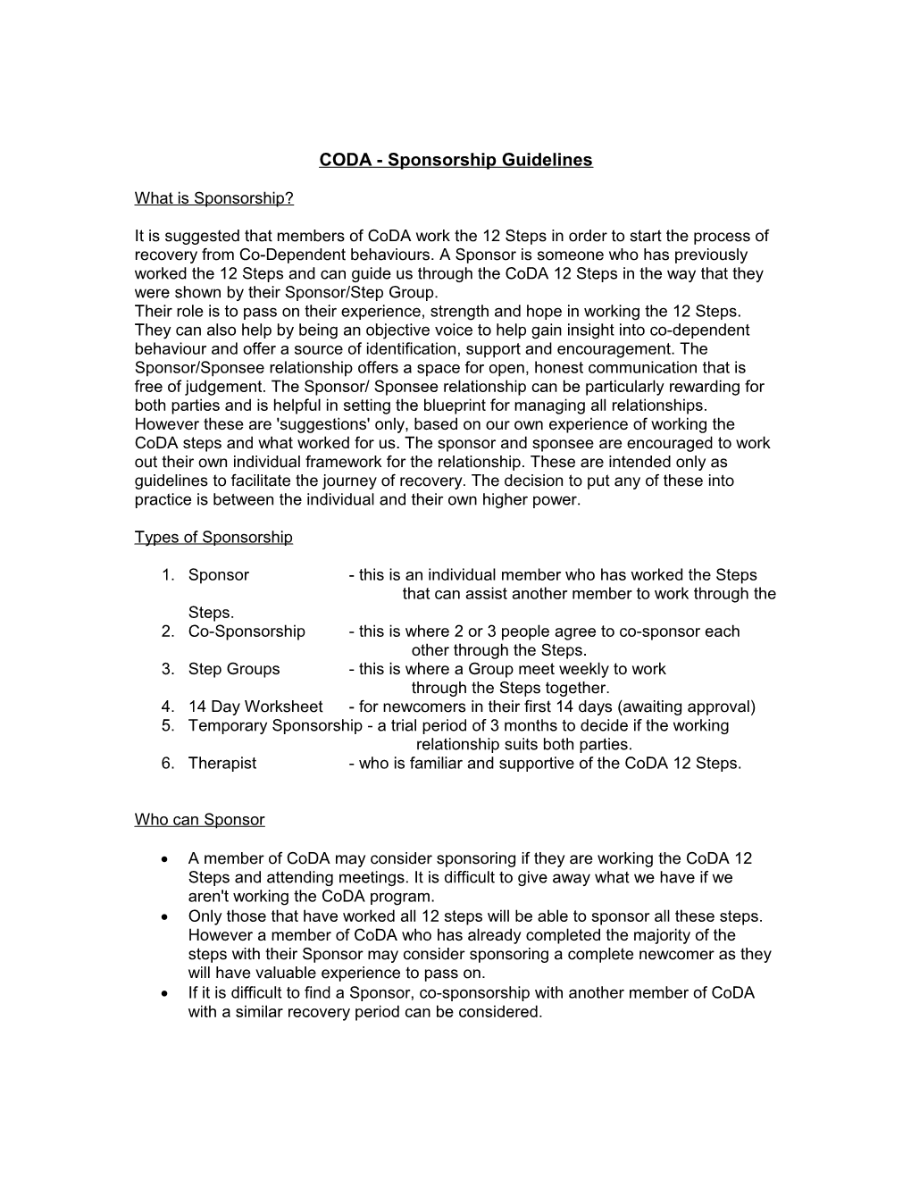 CODA Southeast Region - Sponsorship Guidelines