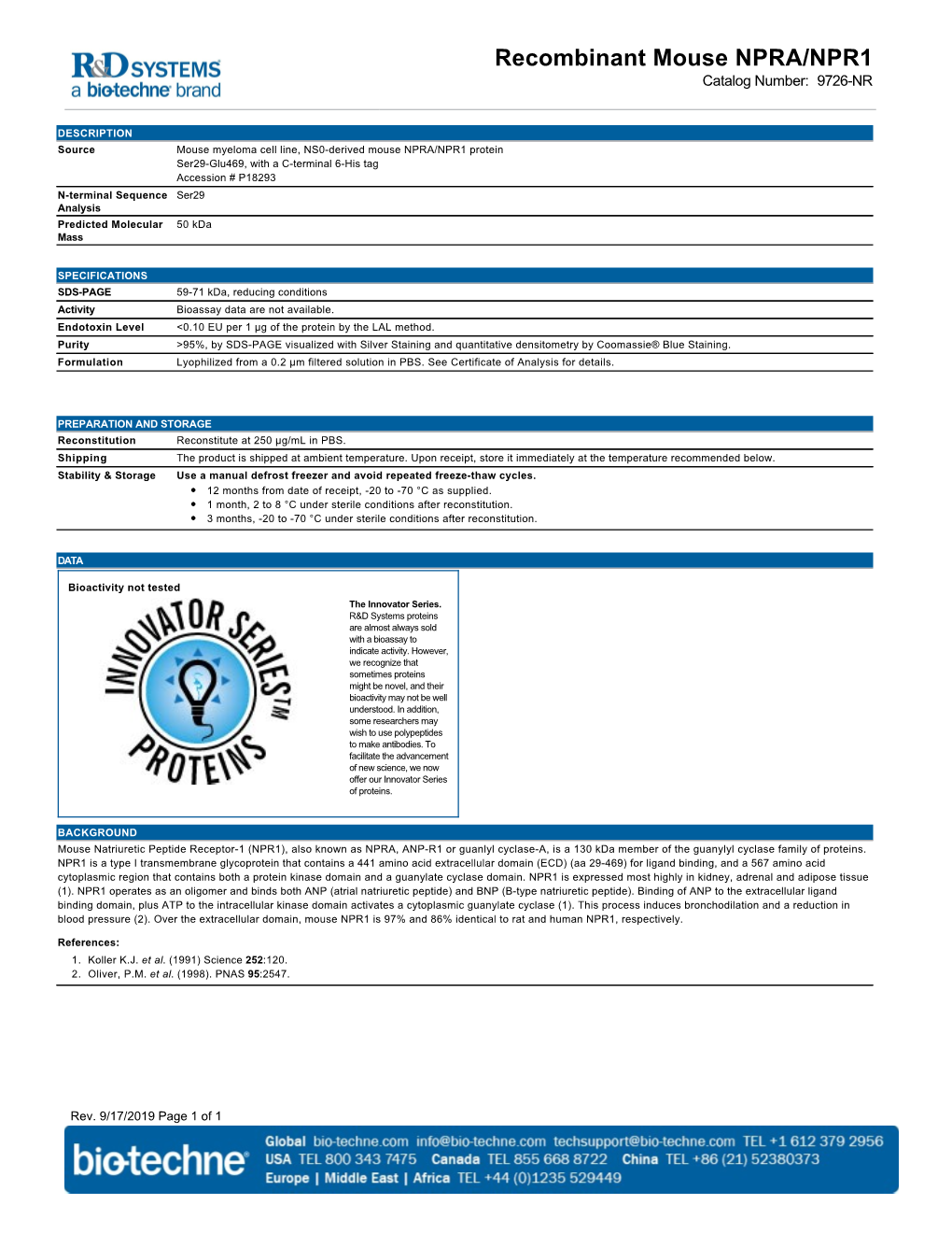 Recombinant Mouse NPRA/NPR1 Catalog Number: 9726-NR