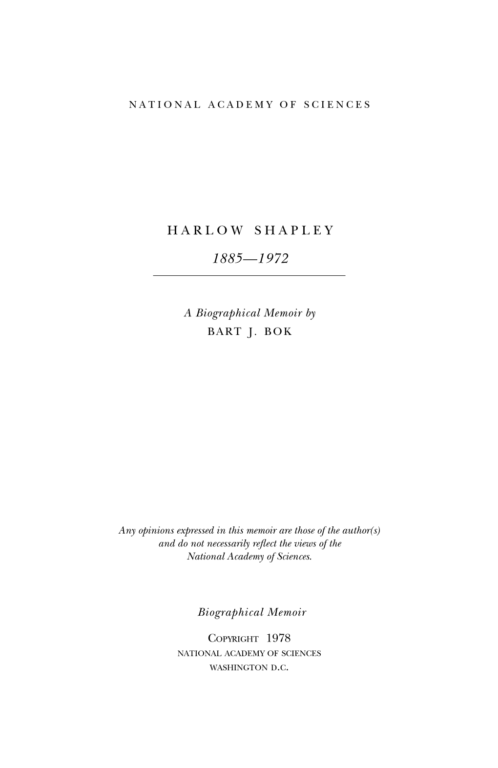 HARLOW SHAPLEY November 2,1885-October 20,1972