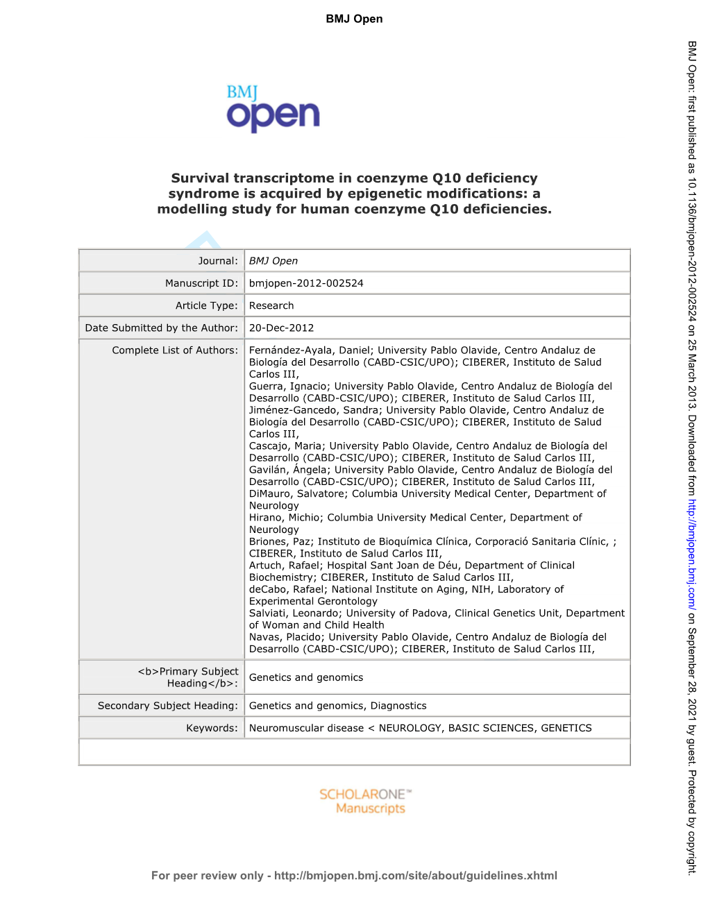 For Peer Review Only Journal: BMJ Open