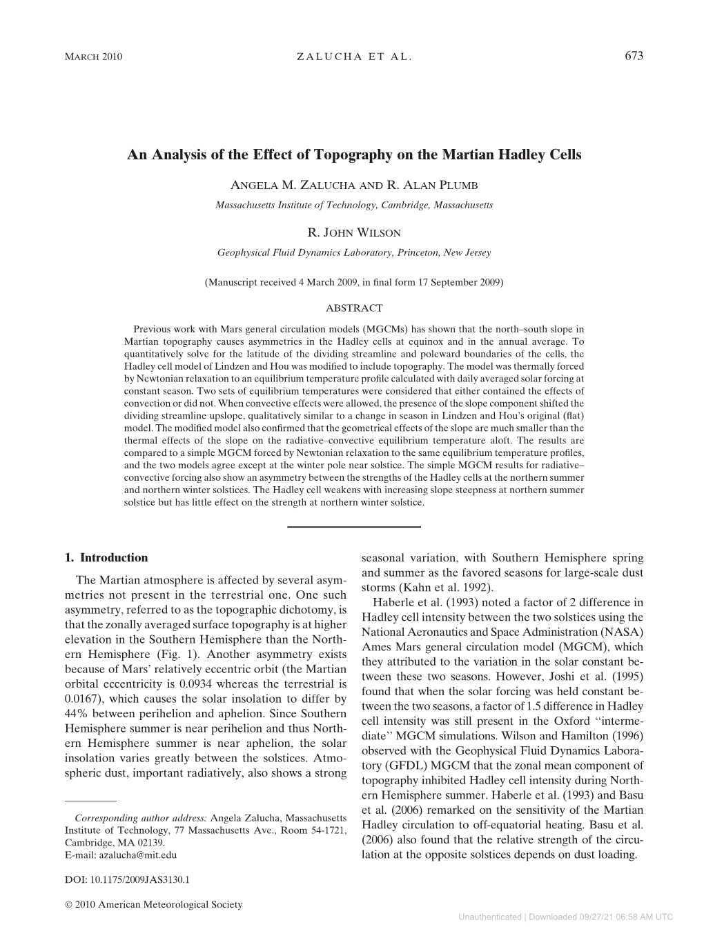 An Analysis of the Effect of Topography on the Martian Hadley Cells