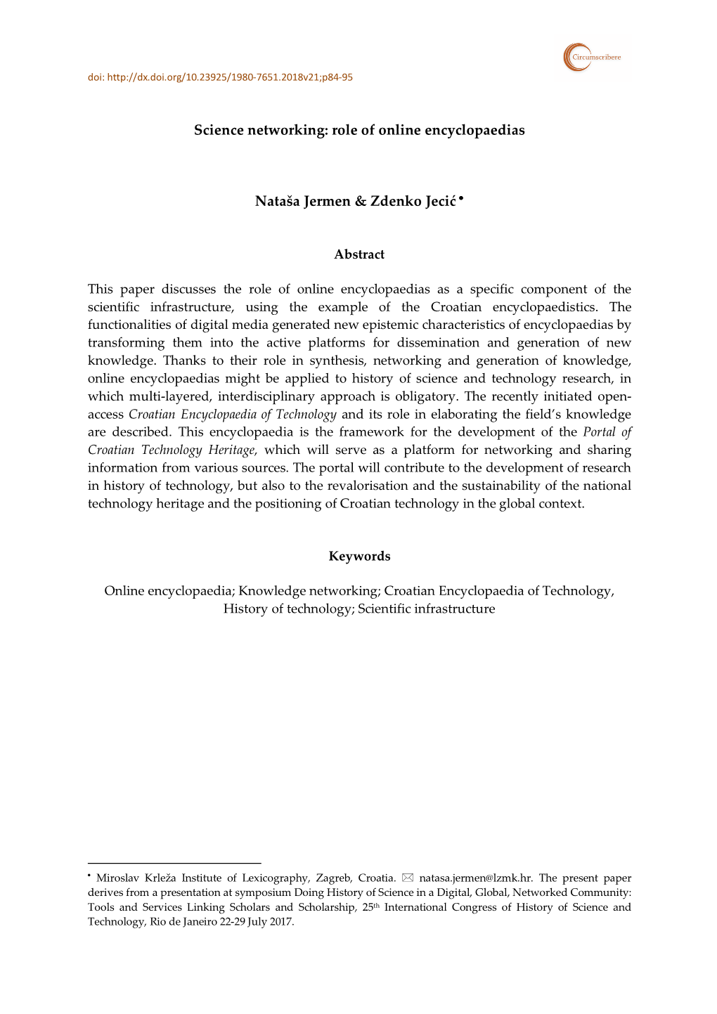 Science Networking: Role of Online Encyclopaedias Nataša Jermen