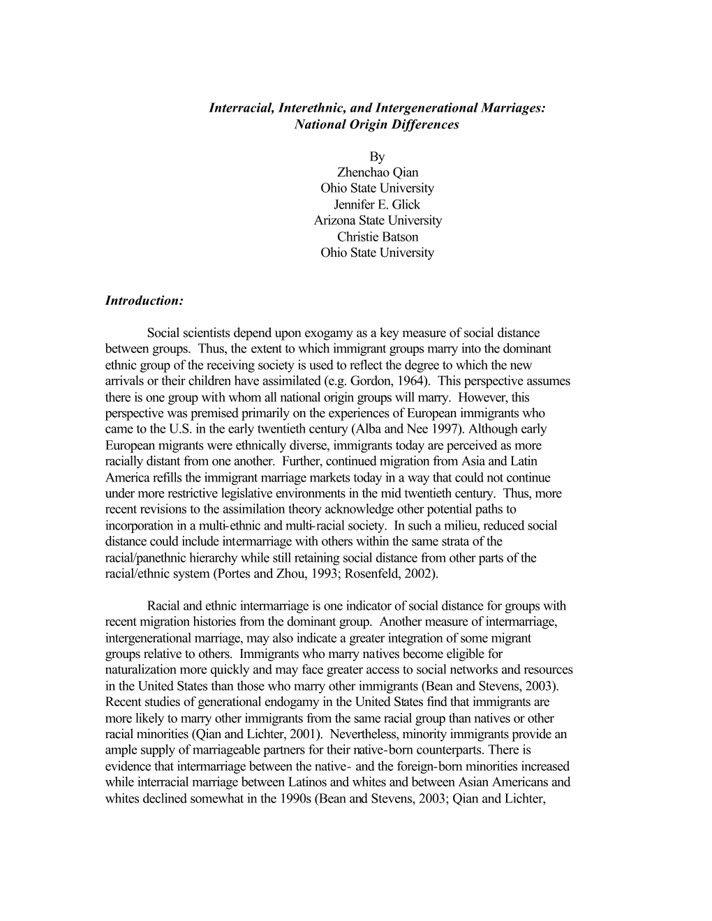 Interracial, Interethnic, and Intergenerational Marriages: National Origin Differences