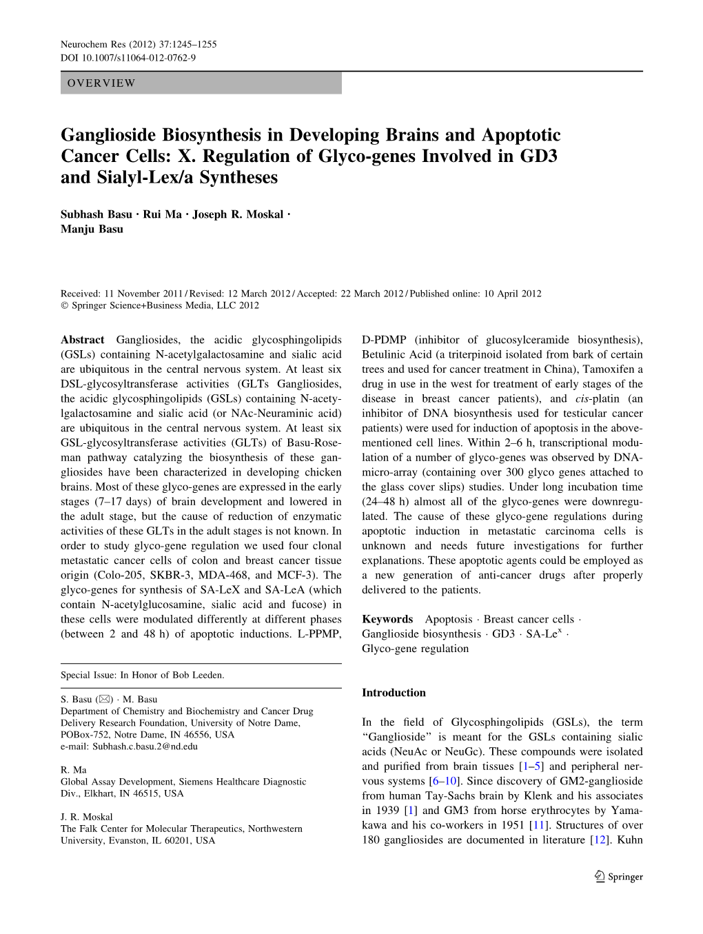 Ganglioside Biosynthesis in Developing Brains and Apoptotic Cancer Cells: X