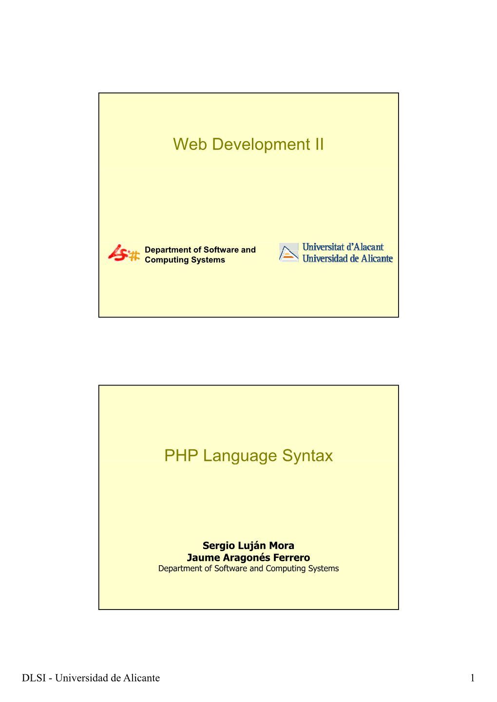 Web Development II PHP Language Syntax