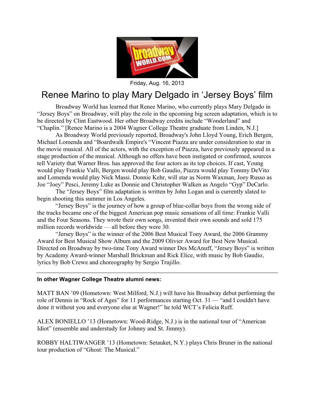 Renee Marino to Play Mary Delgado in 'Jersey Boys' Film