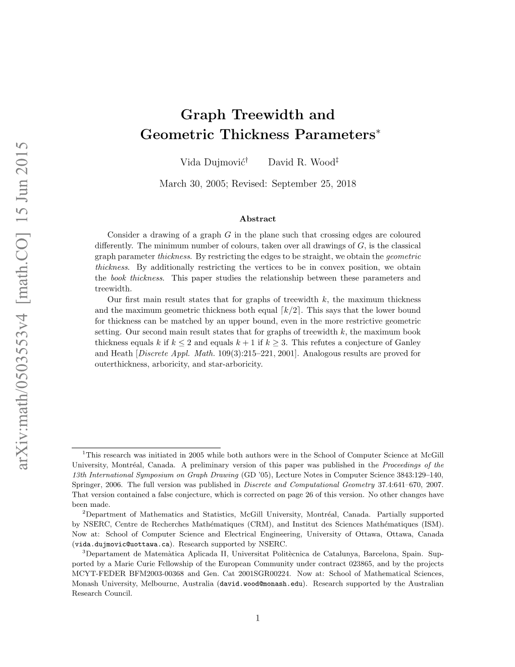 Graph Treewidth and Geometric Thickness Parameters