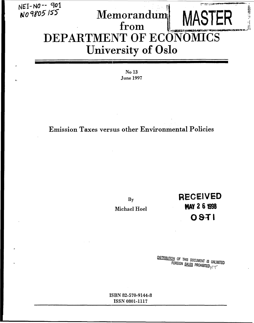 Emission Taxes Versus Other Environmental Policies