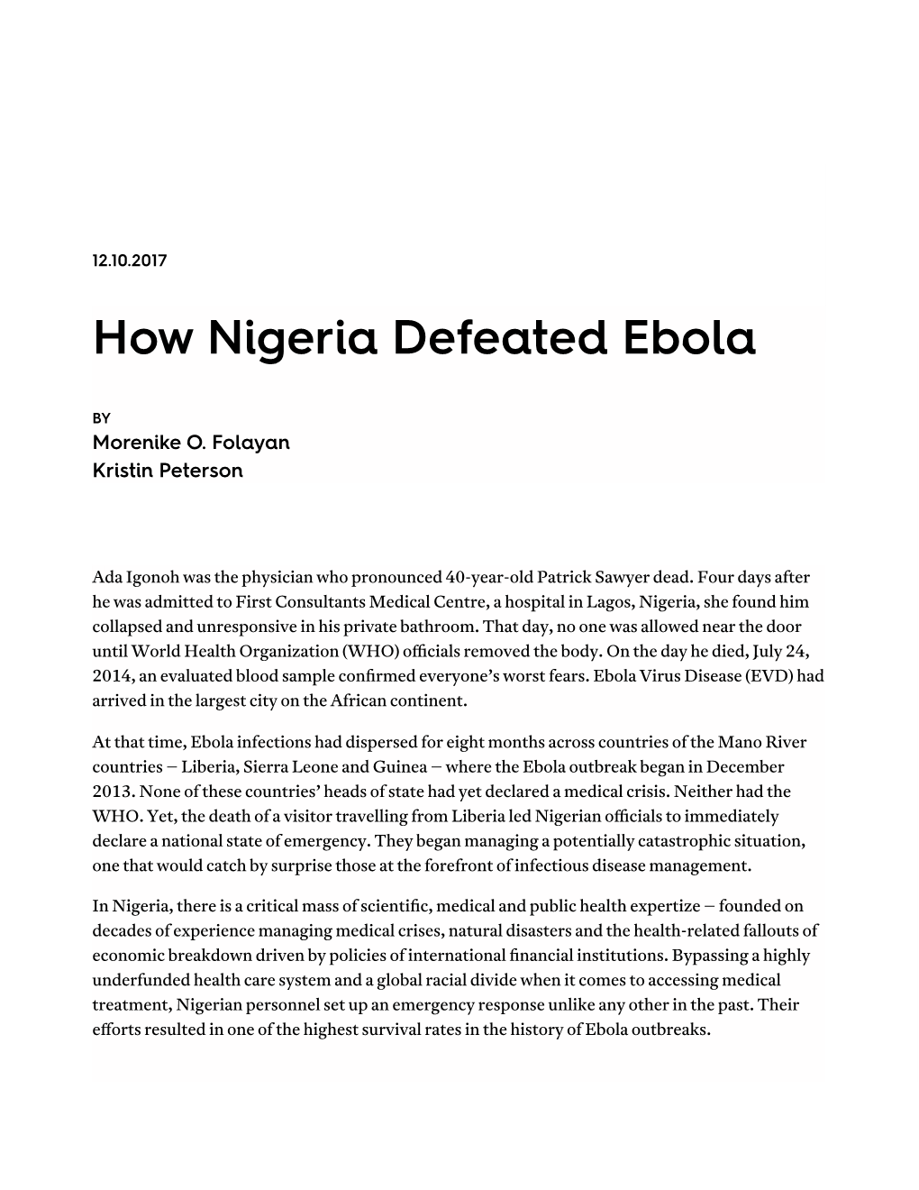 How Nigeria Defeated Ebola