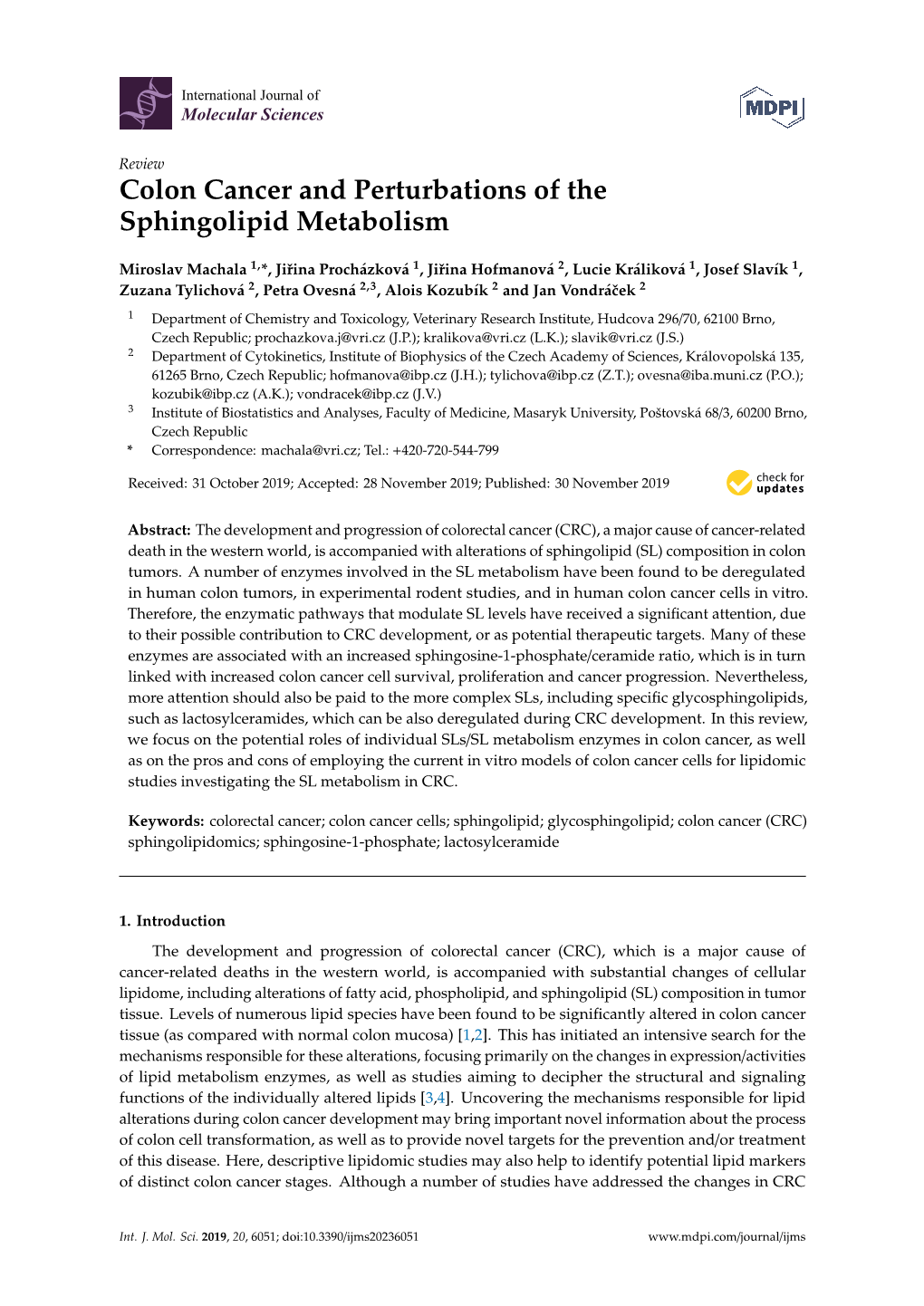 Colon Cancer and Perturbations of the Sphingolipid Metabolism