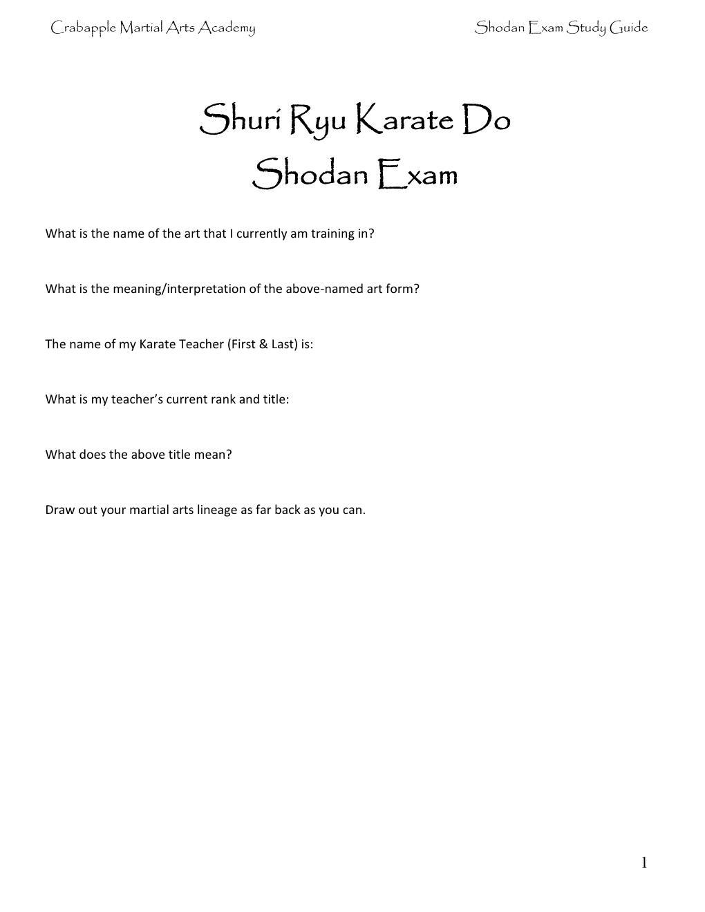 Shuri Ryu Karate Do Shodan Exam