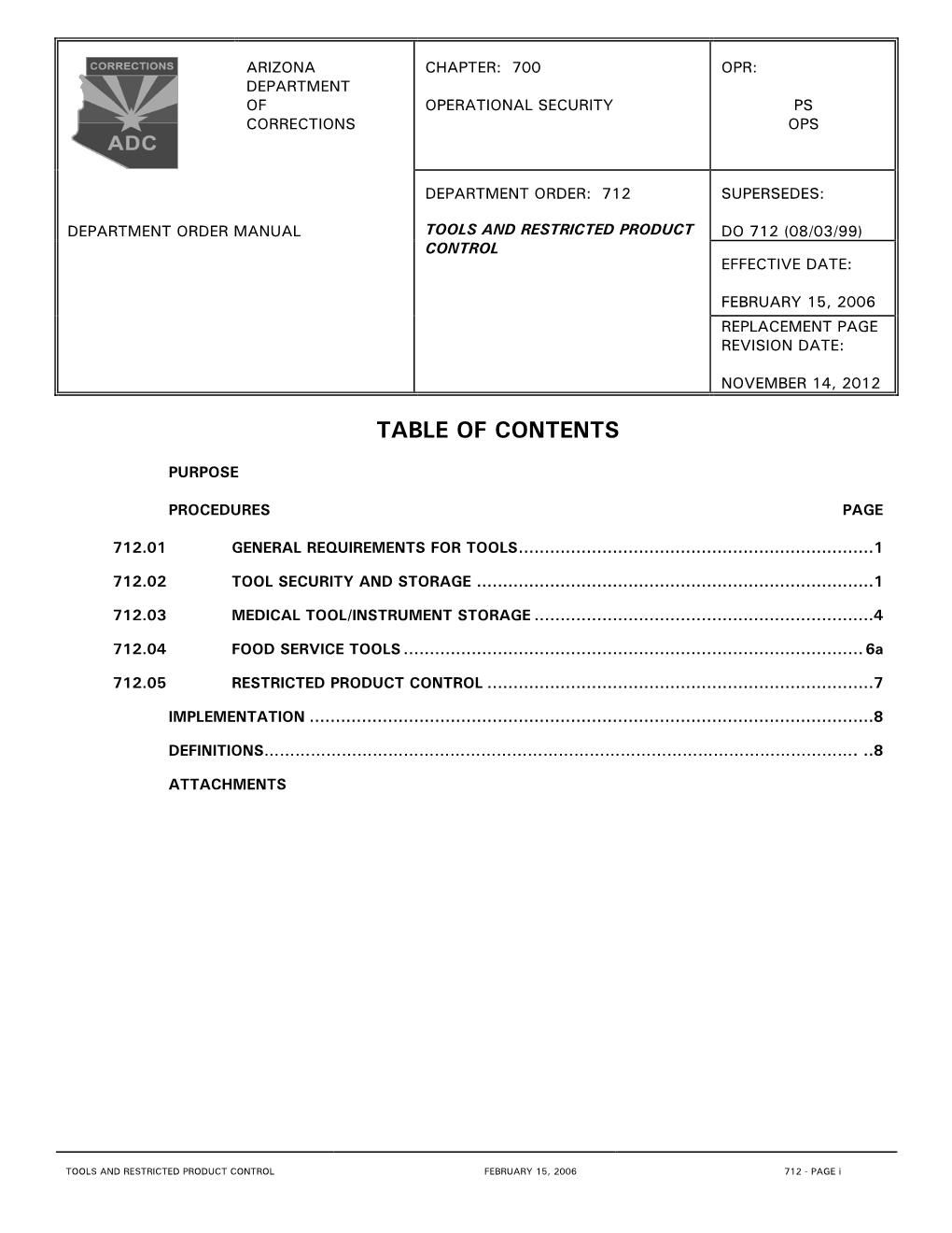 Do 712 (08/03/99) Control Effective Date