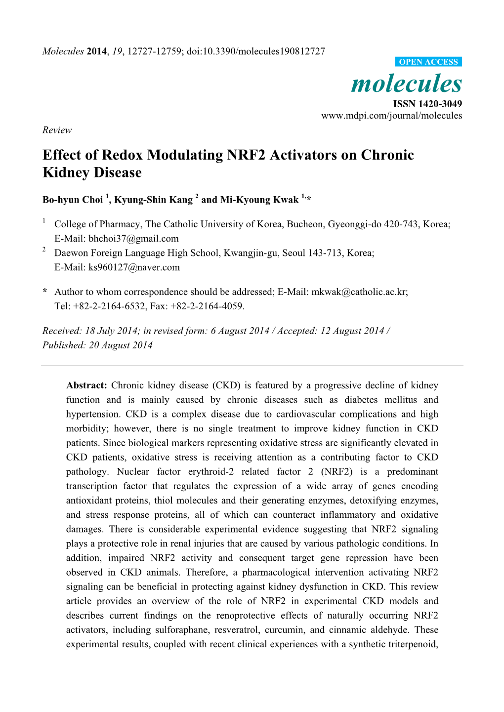 Effect of Redox Modulating NRF2 Activators on Chronic Kidney Disease