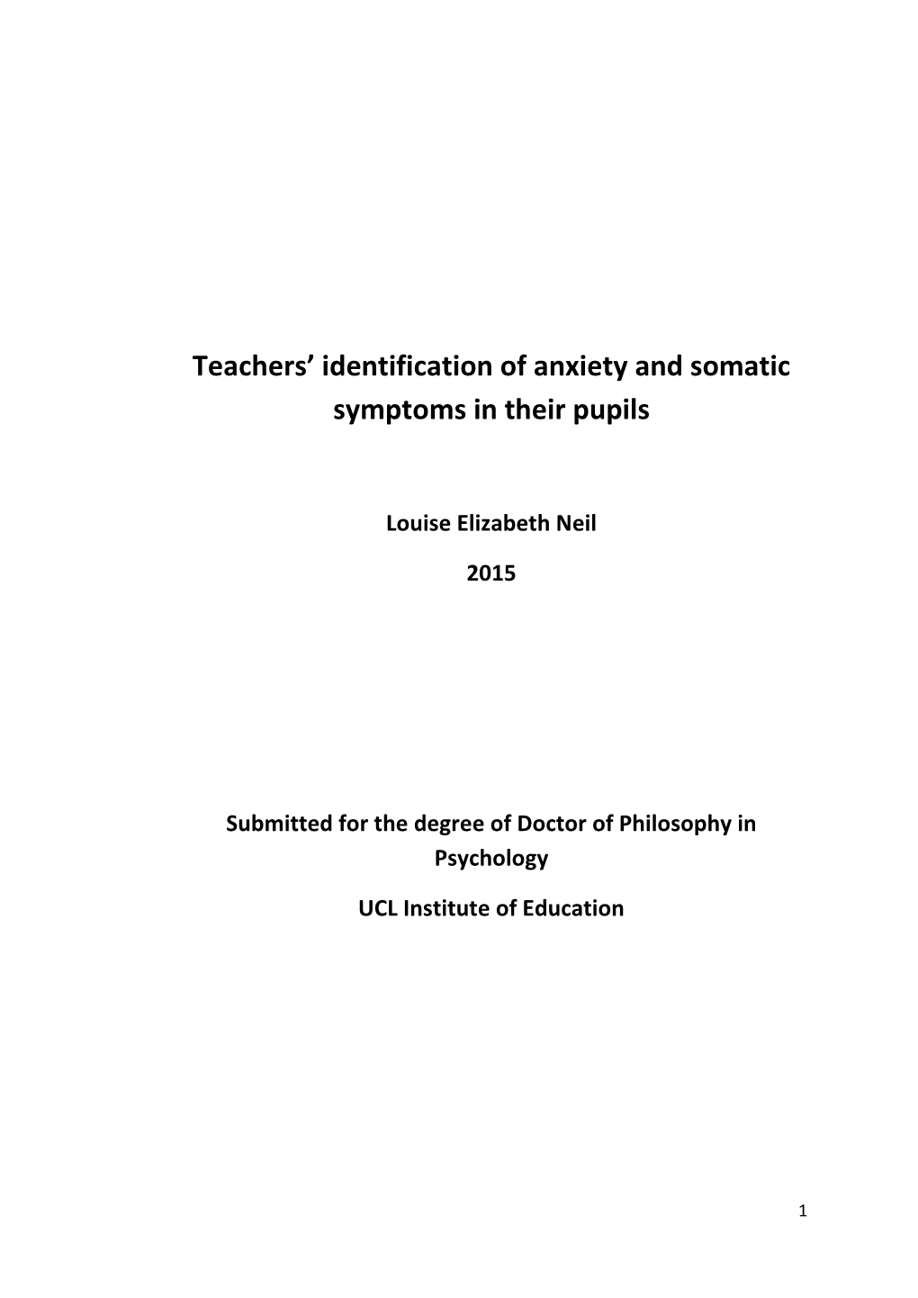 Teachers' Identification of Anxiety and Somatic Symptoms in Their Pupils