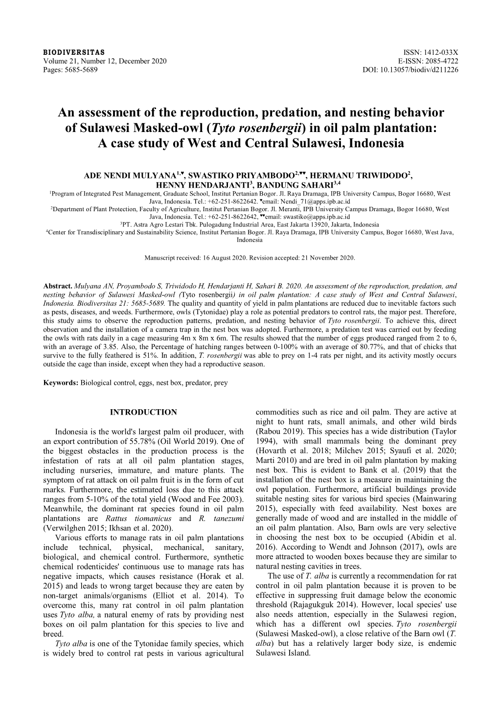 An Assessment of the Reproduction, Predation, and Nesting Behavior Of