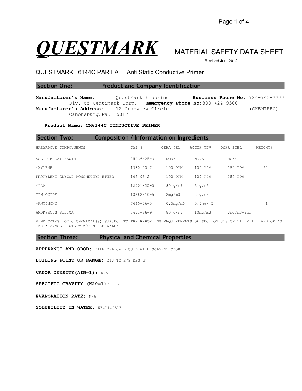 Centimark Material Safety Data Sheet s3