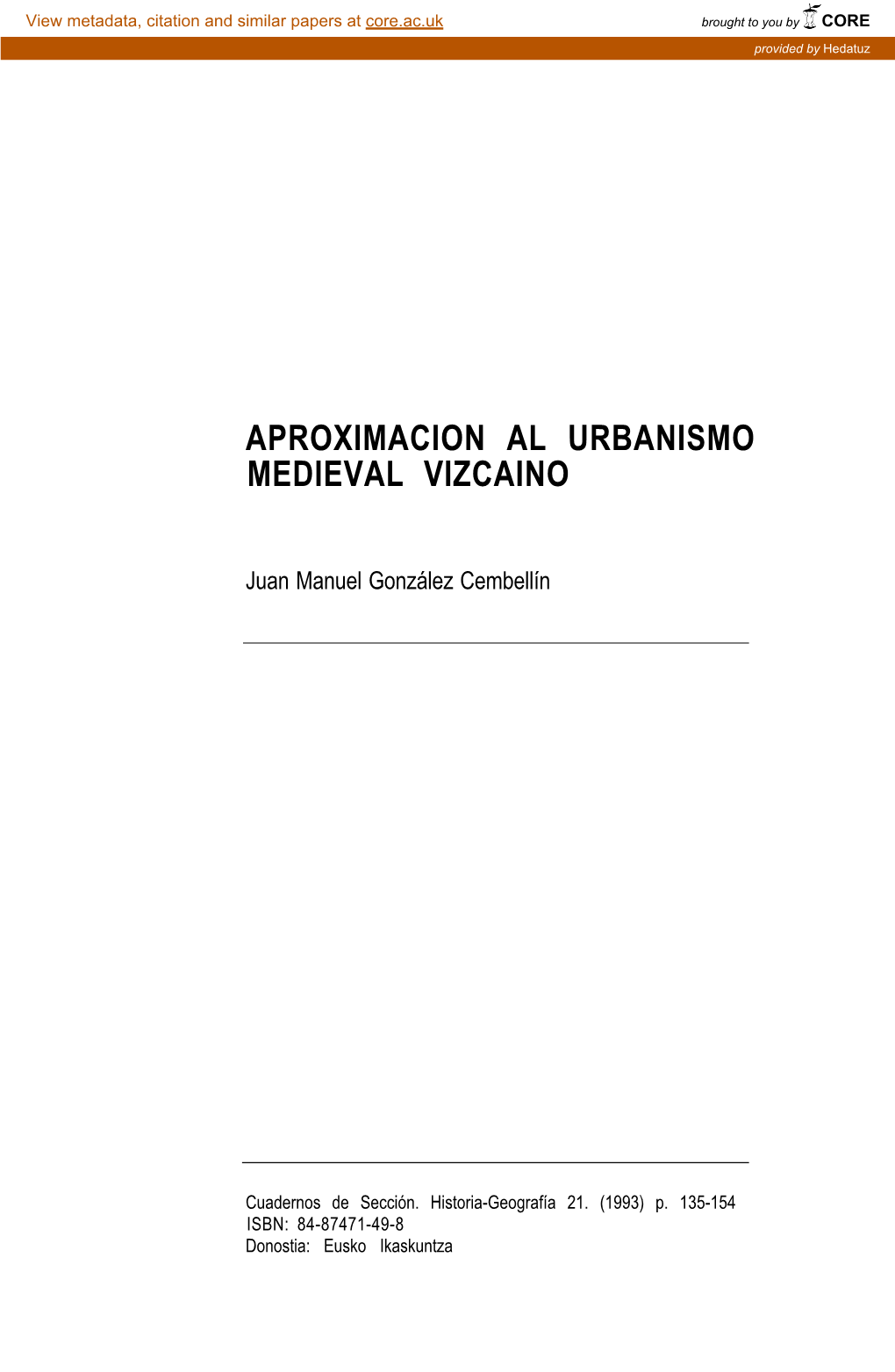 Aproximación Al Urbanismo Medieval Vizcaíno