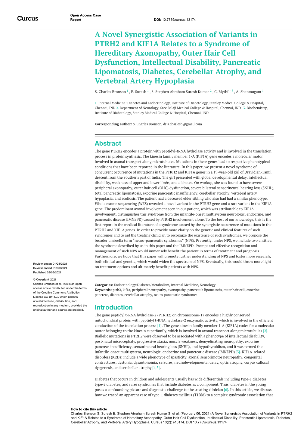 A Novel Synergistic Association of Variants in PTRH2 and KIF1A