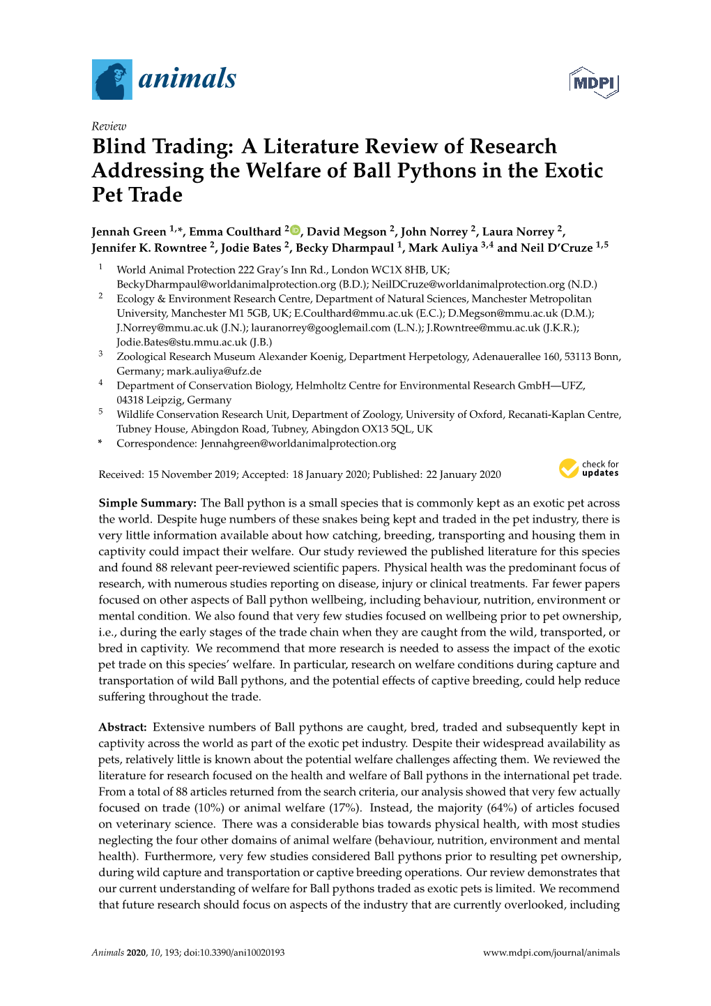 Blind Trading: a Literature Review of Research Addressing the Welfare of Ball Pythons in the Exotic Pet Trade