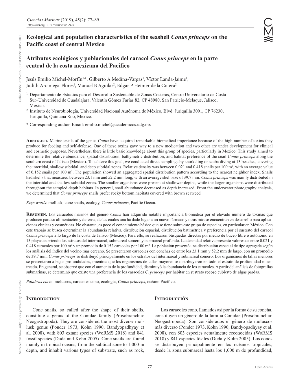 Ecological and Population Characteristics of the Seashell Conus Princeps on the Pacific Coast of Central Mexico