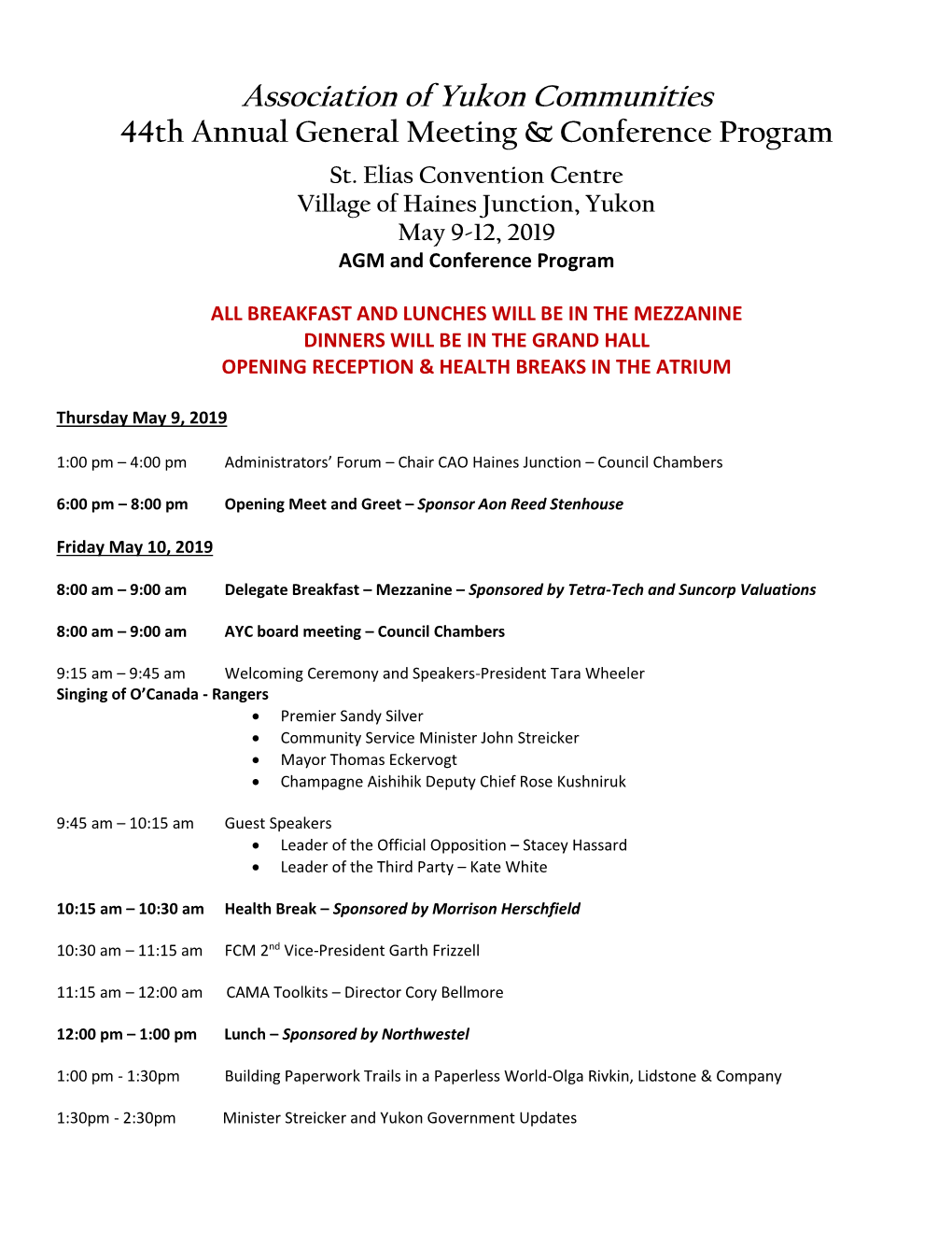 Association of Yukon Communities 44Th Annual General Meeting & Conference Program