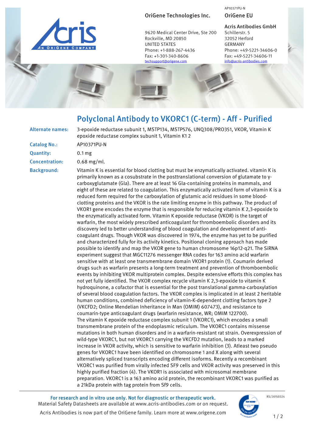 Polyclonal Antibody to VKORC1