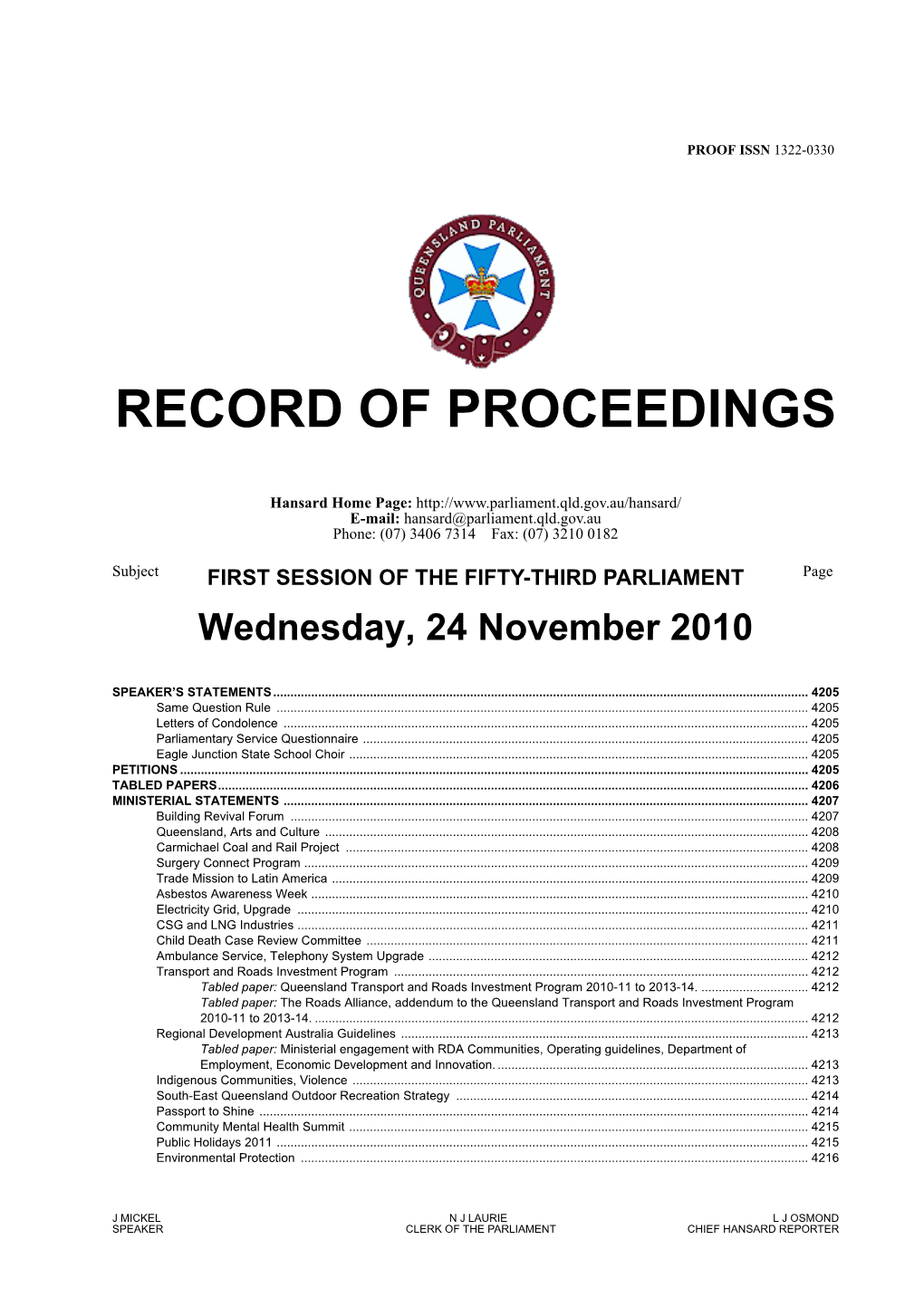 Record of Proceedings