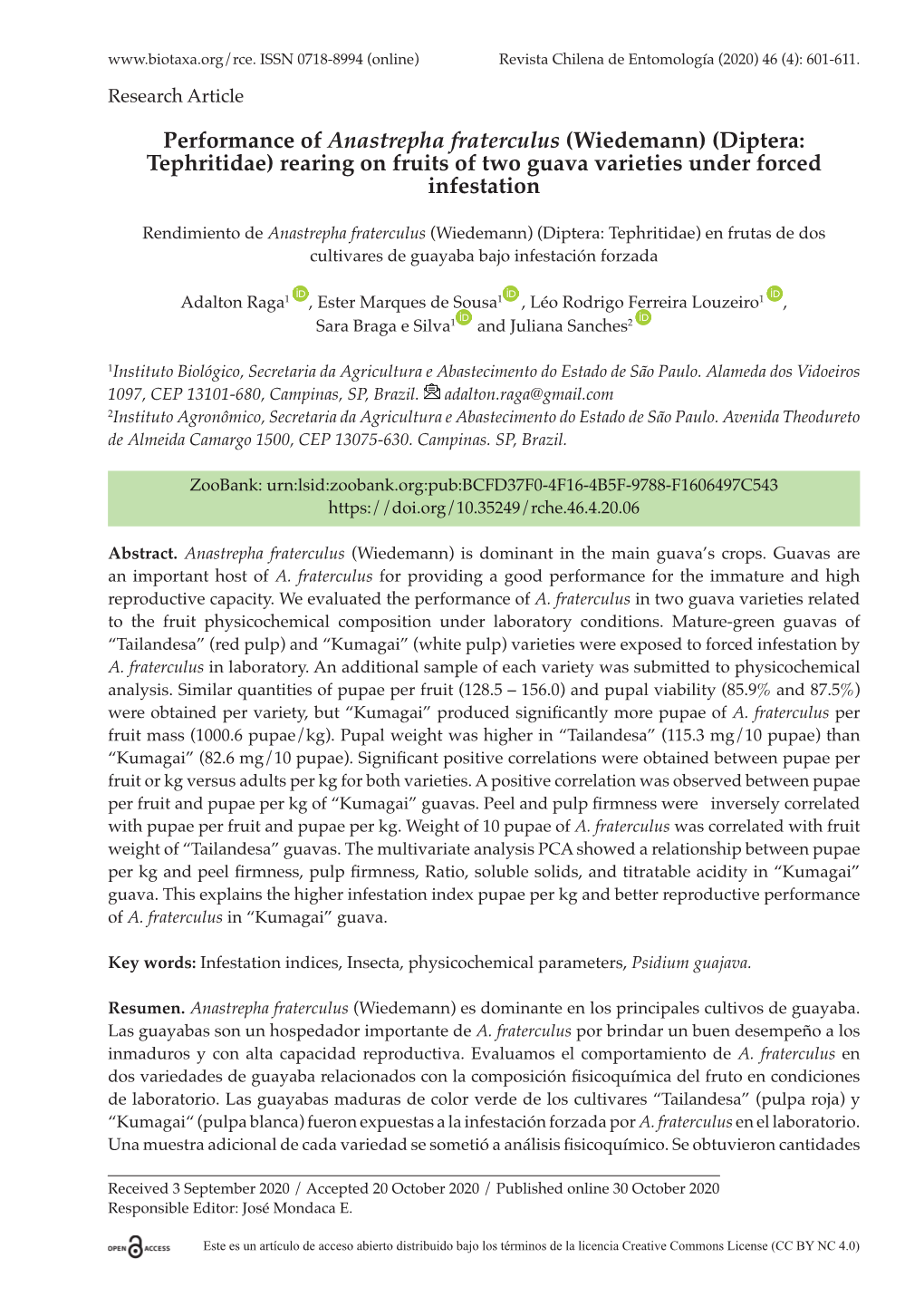 Diptera: Tephritidae) Rearing on Fruits of Two Guava Varieties Under Forced Infestation