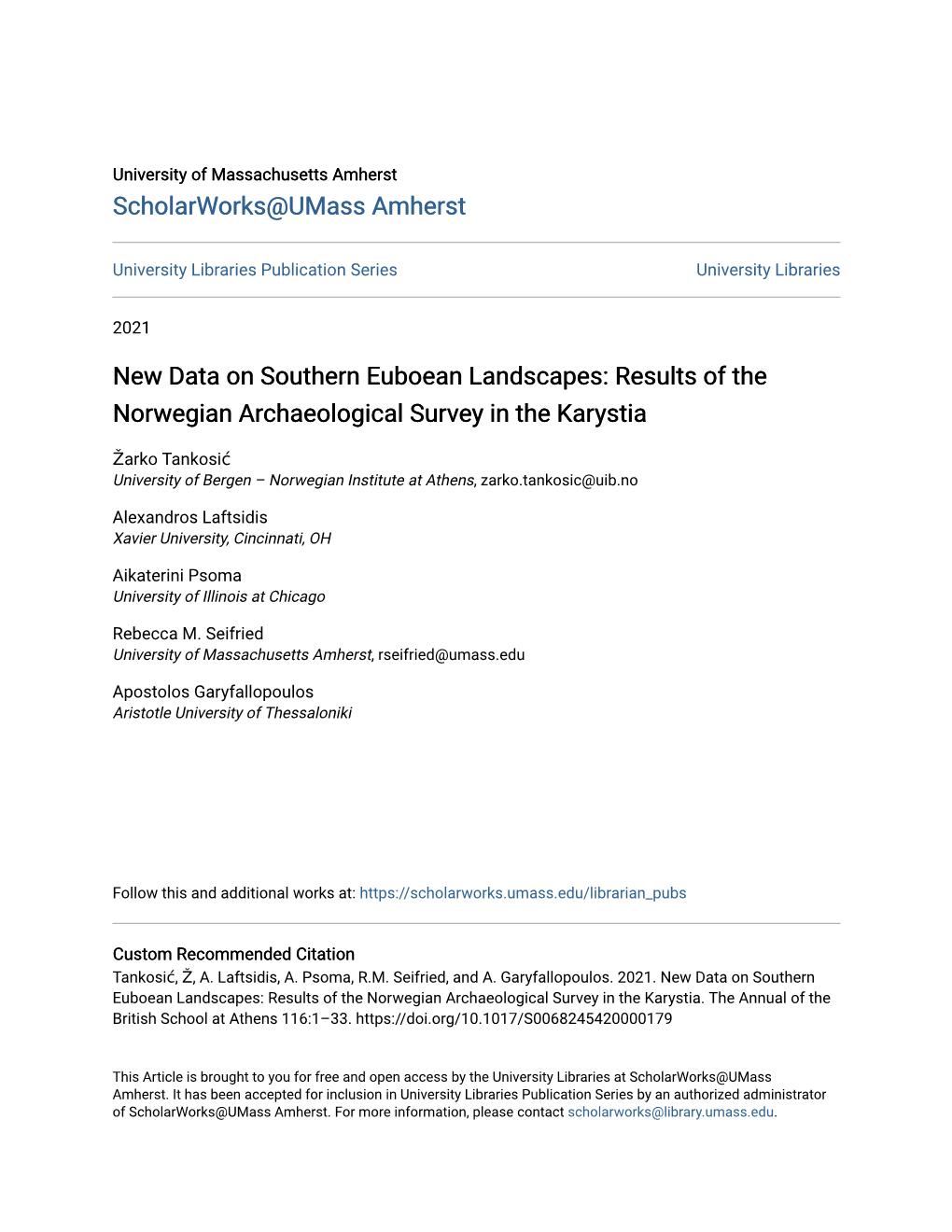 Results of the Norwegian Archaeological Survey in the Karystia