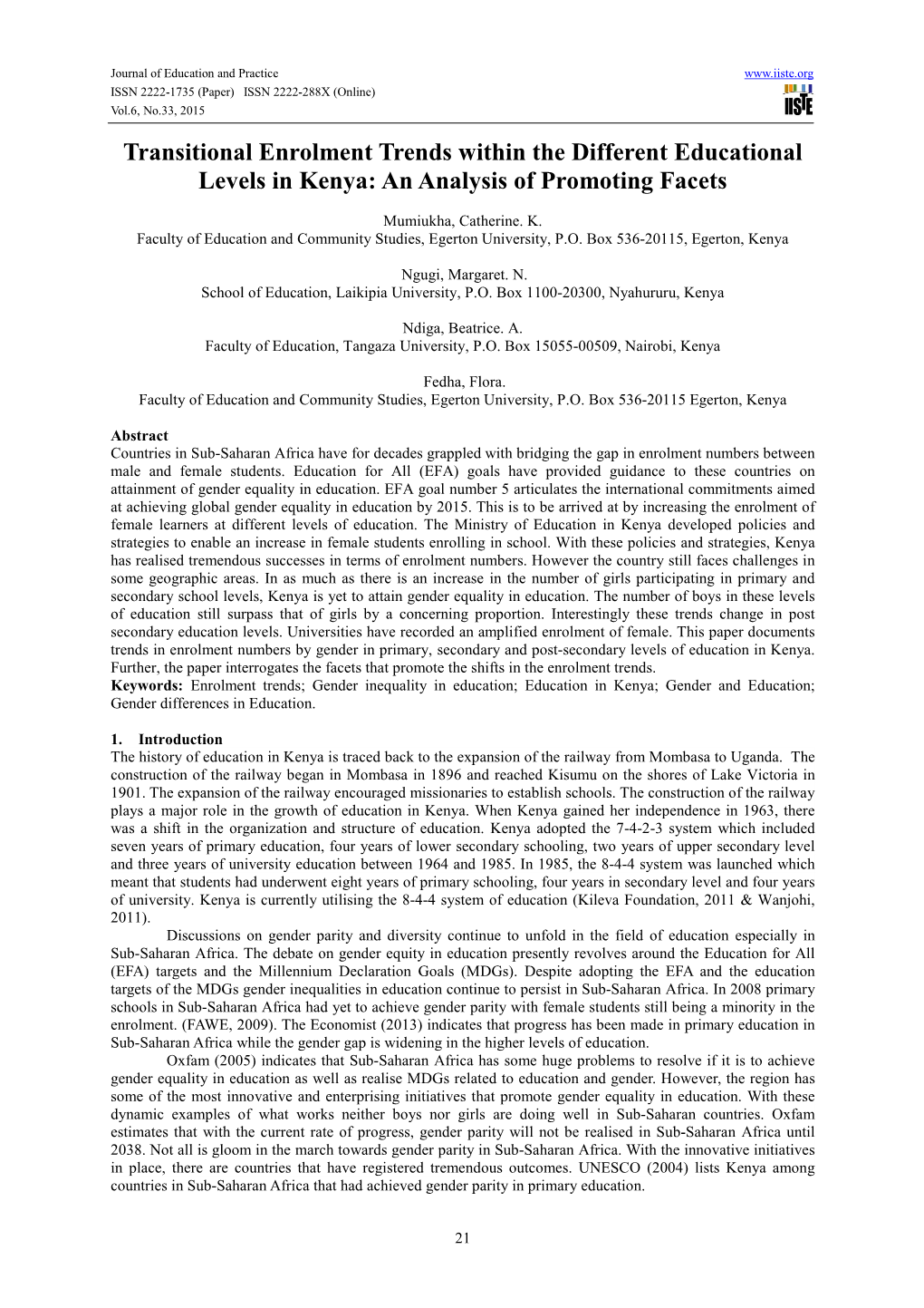 Transitional Enrolment Trends Within the Different Educational Levels in Kenya: an Analysis of Promoting Facets