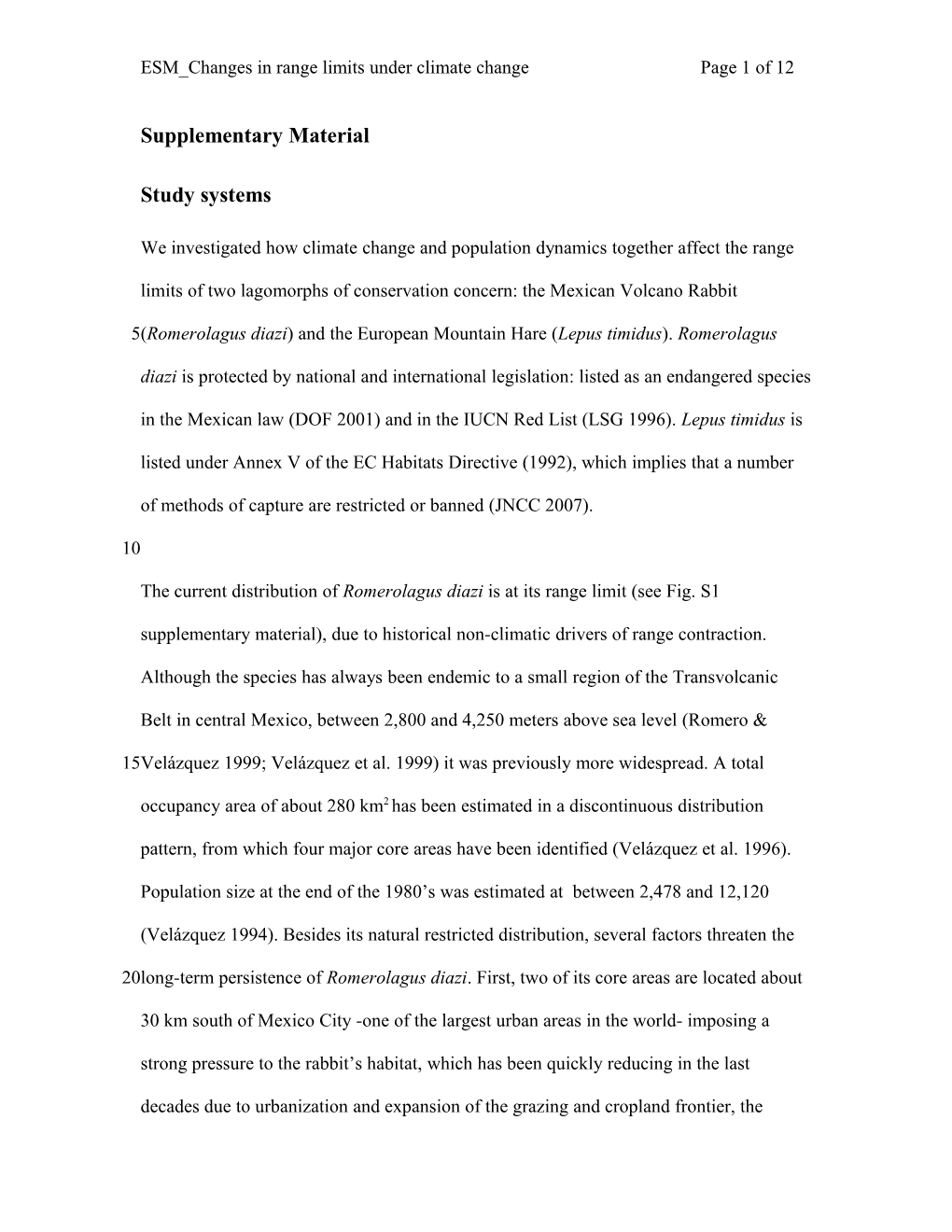 ESM Changes in Range Limits Under Climate Change Page 1 of 15