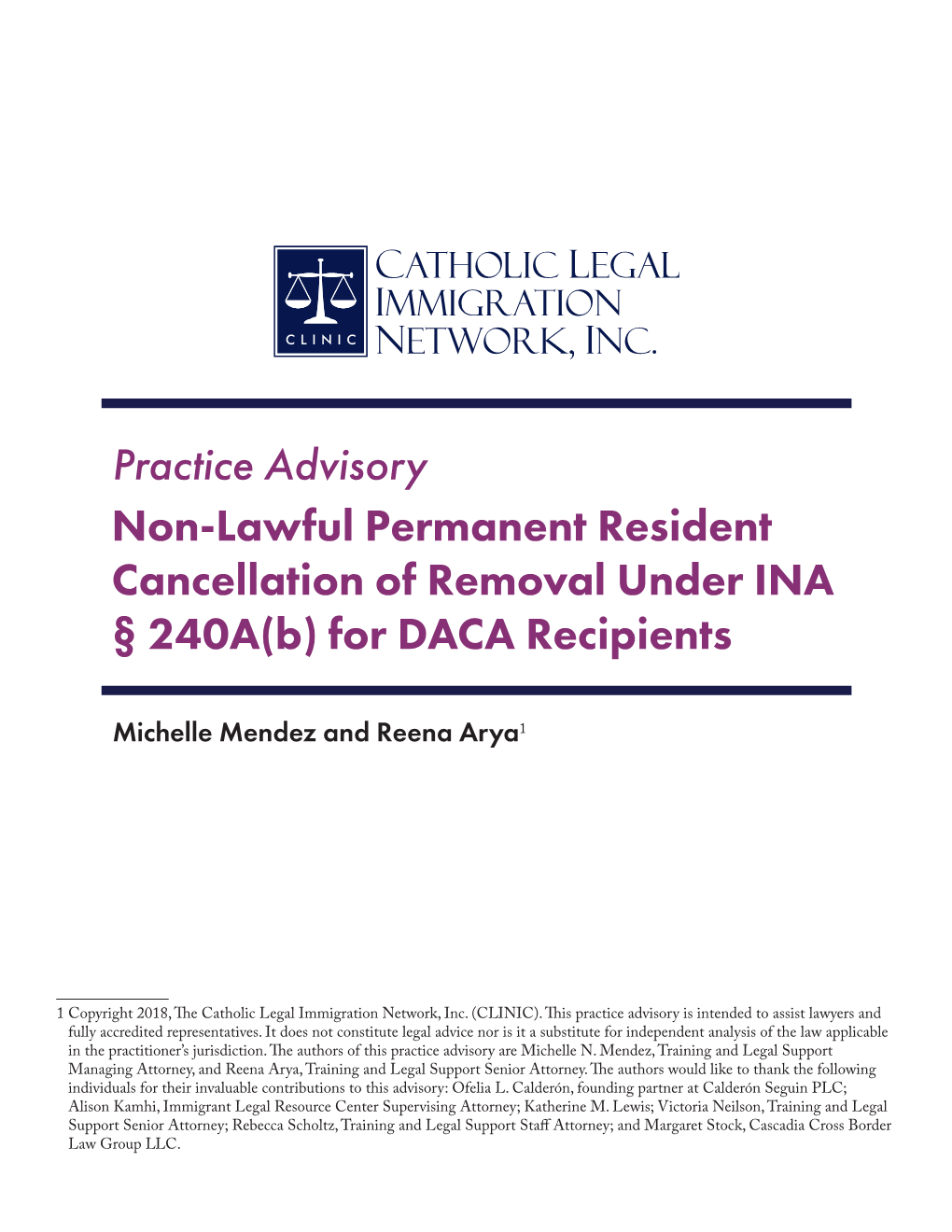 Practice Advisory Non-Lawful Permanent Resident Cancellation of Removal Under INA § 240A(B) for DACA Recipients