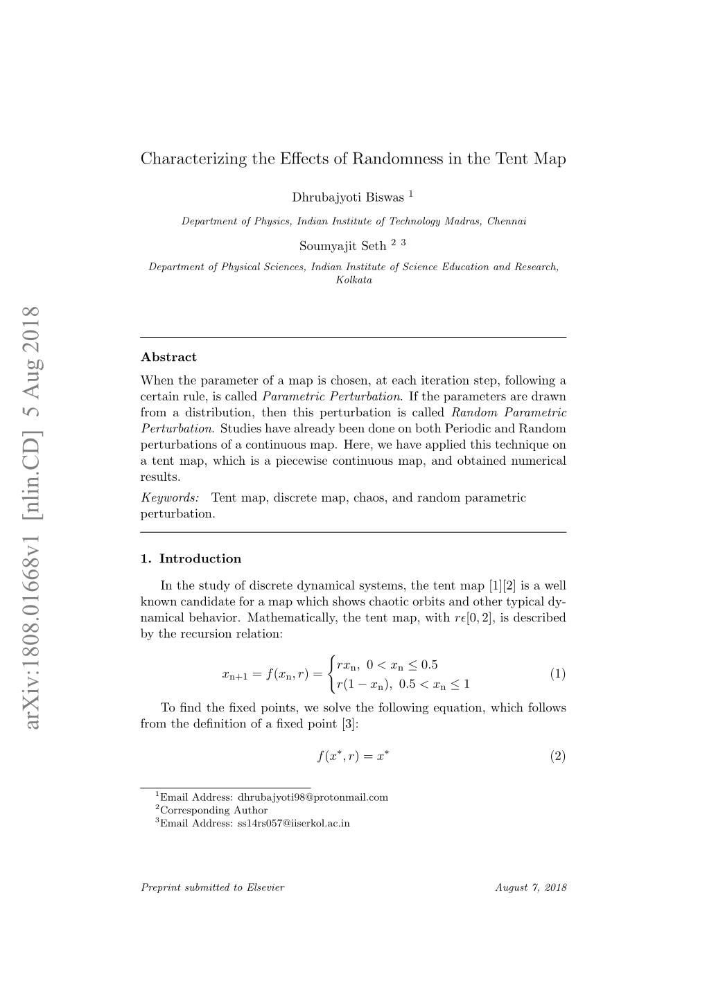 Arxiv:1808.01668V1 [Nlin.CD] 5 Aug 2018 from the Deﬁnition of a ﬁxed Point [3]