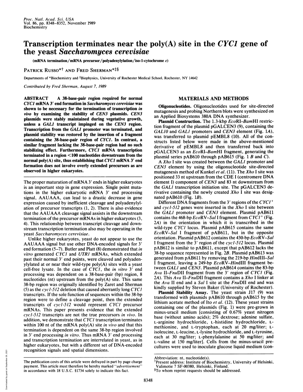 The Yeast Saccharomyces Cerevisiae