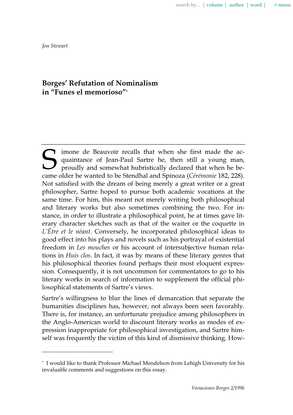 Borges' Refutation of Nominalism in 