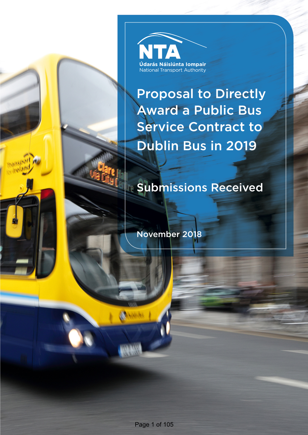Proposal to Directly Award a Public Bus Service Contract to Dublin Bus in 2019