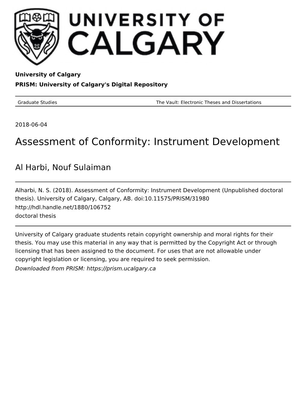 Assessment of Conformity: Instrument Development
