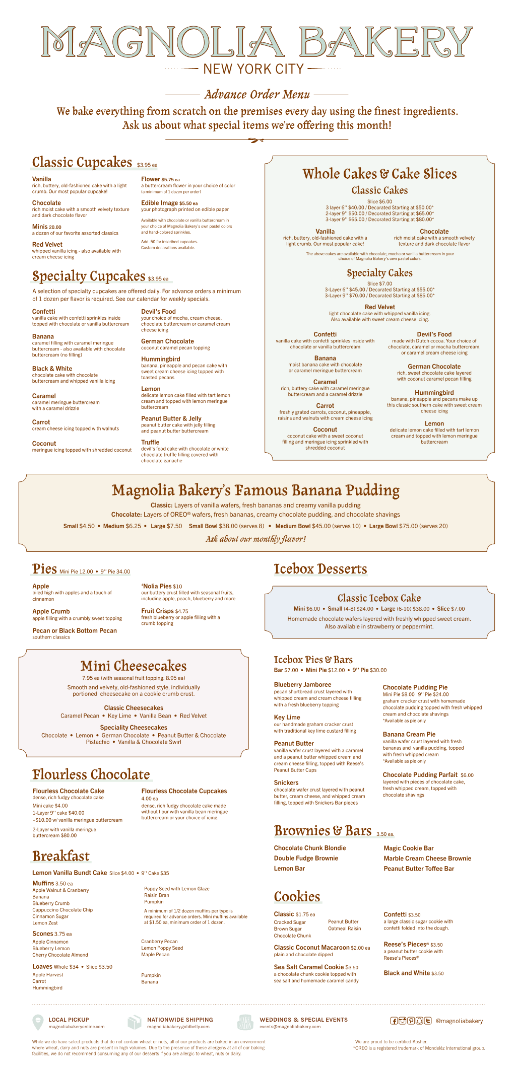 Magnolia Bakery Advance Order Menu